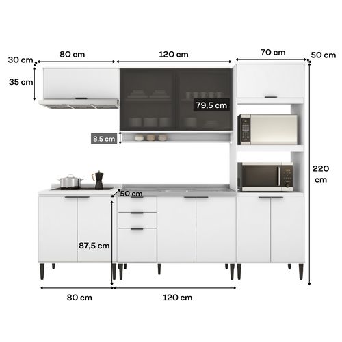 Armário de Cozinha Completa c Balcão Miami Studio Carraro Branco