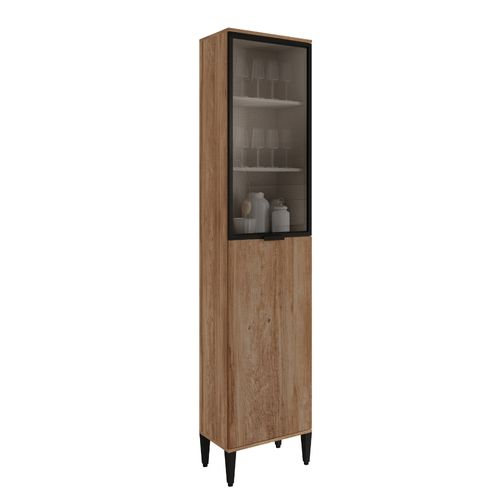 Paneleiro Miami 1 Porta + 1 Porta de Vidro 5 Prateleiras Carraro Freijó