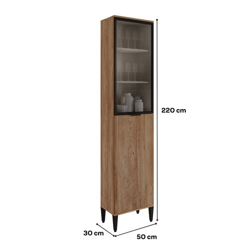 Paneleiro Miami 1 Porta + 1 Porta de Vidro 5 Prateleiras Carraro Freijó