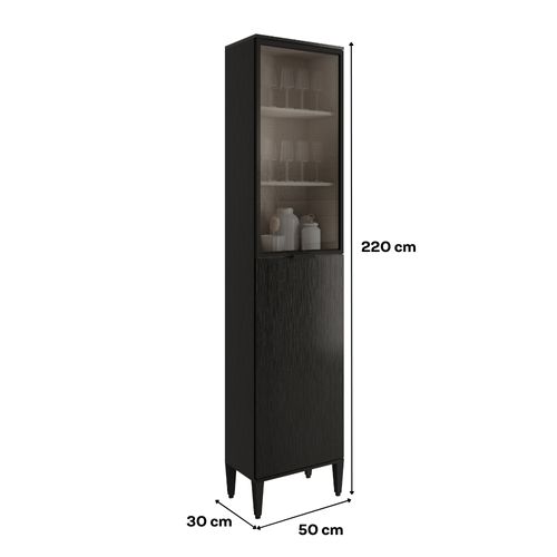 Paneleiro Miami 1 Porta + 1 Porta de Vidro 5 Prateleiras Carraro Preto Touch