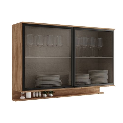 Armário Aéreo de Cozinha Miami 1200mm 2 Pts de Vidro c Porta Temperos Carraro Freijó