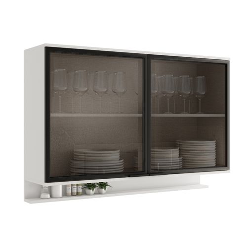 Armário Aéreo de Cozinha Miami 1200mm 2 Pts de Vidro c Porta Temperos Carraro Branco