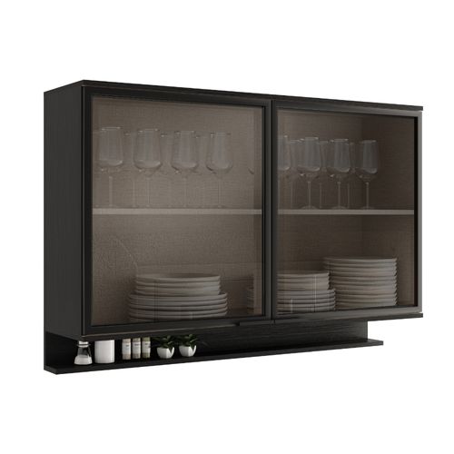 Armário Aéreo de Cozinha Miami 1200mm 2 Pts de Vidro c Porta Temperos Carraro Preto Touch
