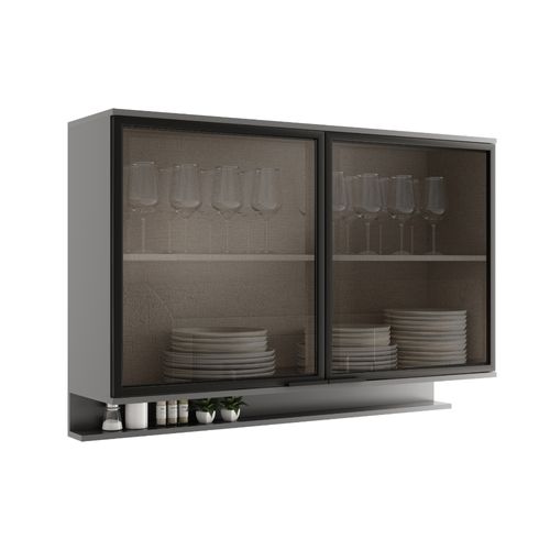 Armário Aéreo de Cozinha Miami 1200mm 2 Pts de Vidro c Porta Temperos Carraro Cinza Titânio
