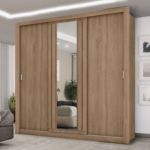 Guarda Roupa Casal 3 Portas Doha Lux 2 Gavetas Carraro Ripado Noce com Linho