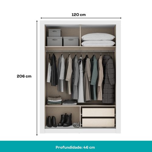 Guarda Roupa Solteiro 2 Portas Darvi Lux 2 Gavetas Carraro Ripado Branco