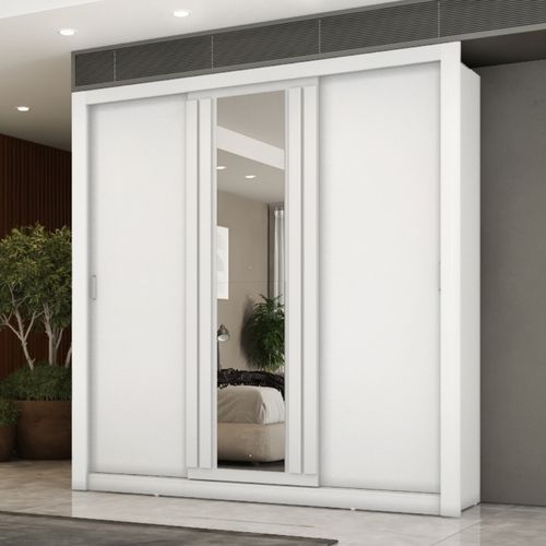 Guarda Roupa Casal 3 Portas Doha Lux 4 Gavetas Carraro Ripado Branco