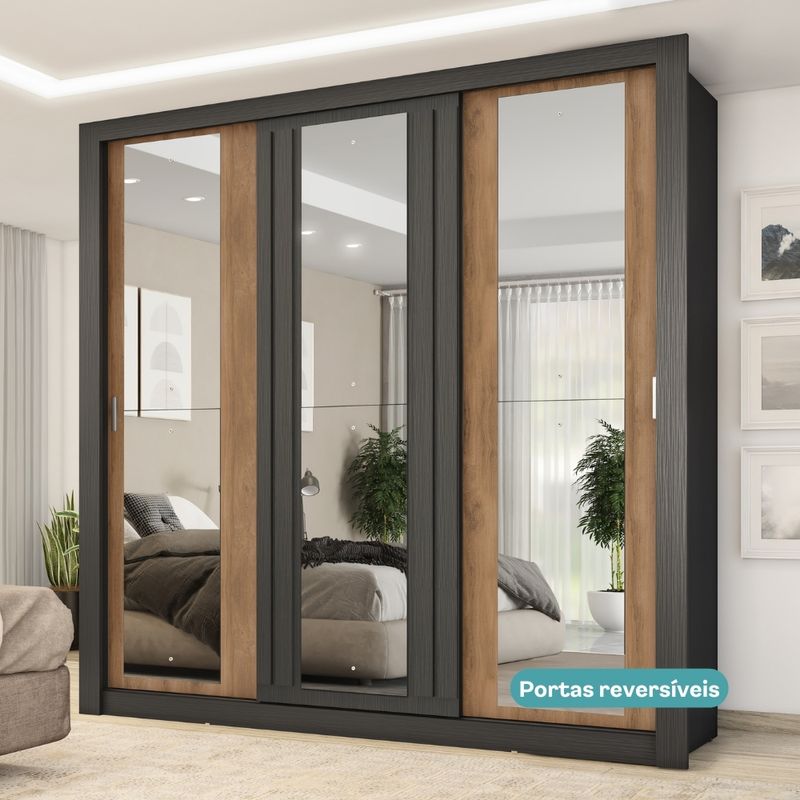 1183-Guarda-Roupa-Casal-3-Portas-Doha-1-Gaveteiro-3-Espelhos-Carraro-Preto-Touch_9