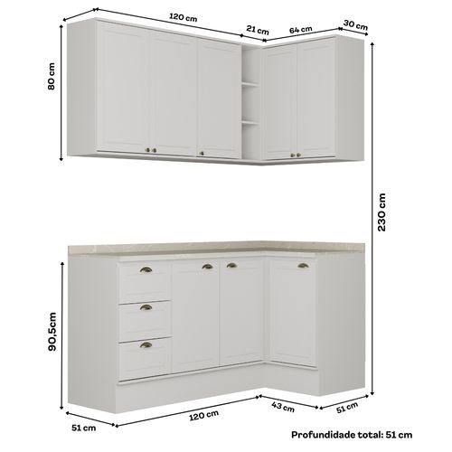 Armário de Cozinha Completa c Balcão Milla Bee Carraro Branco