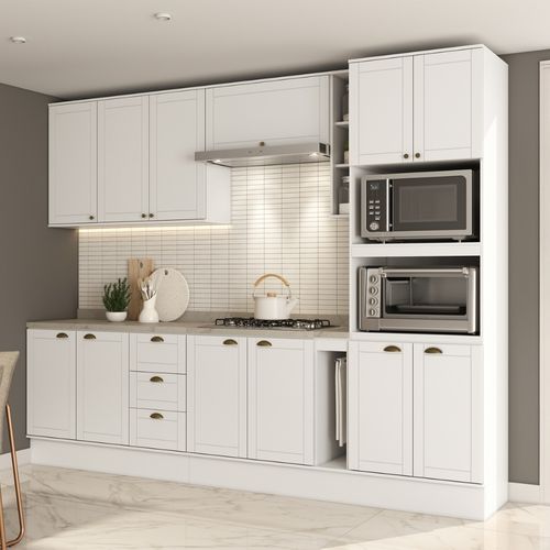 Armário de Cozinha Completa c Balcão Milla Dreamer Carraro Branco