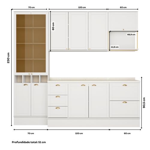 Armário de Cozinha Completa c Balcão Milla Muse Carraro Branco
