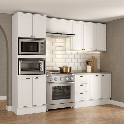Armário de Cozinha Completa c Balcão Milla Charm Carraro Branco