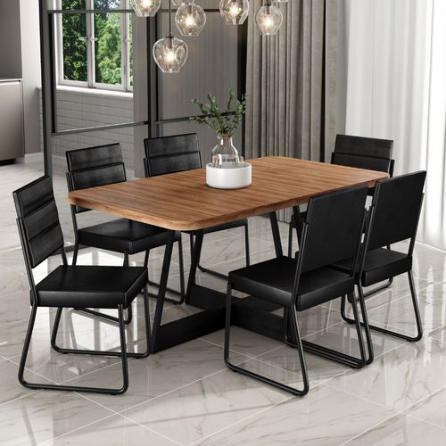Conjunto Sala de Jantar 6 Cadeiras Charlotte Carraro Nogal com Preto