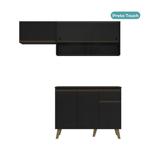Armário de Cozinha Compacta Atlanta Kitch Carraro Preto Touch