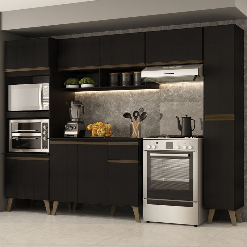 Armario-de-Cozinha-Completa-c-Balcao-Atlanta-Prime-Carraro-Preto-Fosco