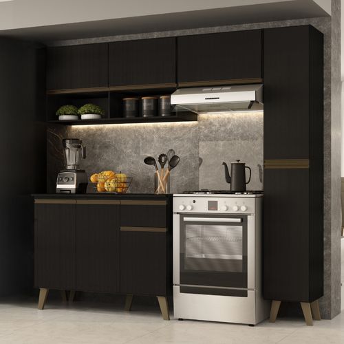 Armário de Cozinha Completa Atlanta Slim Preto Touch