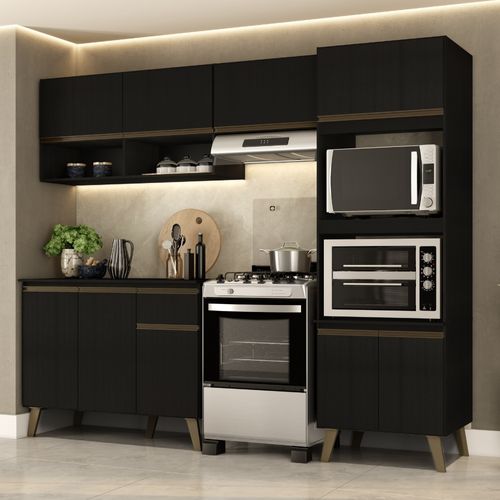 Armário de Cozinha Completa c Balcão Atlanta Essence Carraro Preto Touch