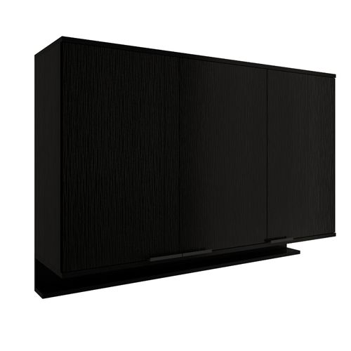 Armário Aéreo de Cozinha Miami 1200mm 3 Portas c Porta Temperos Carraro Preto Touch