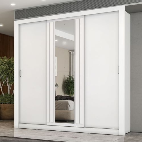 Guarda Roupa Casal 3 Portas Doha c/ Espelho Central Carraro Branco