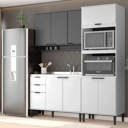 Armário de Cozinha Completa Miami Slim Branco com Cinza Titânio