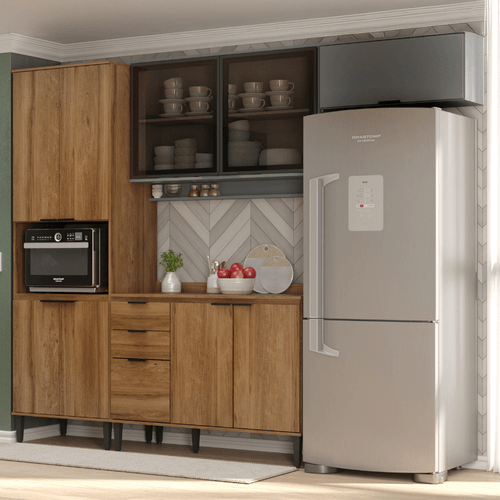 Armário de Cozinha Completa Miami Zen Freijó com Cinza Titânio