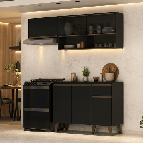 Armário de Cozinha Compacta Atlanta Kitch Carraro Preto Touch