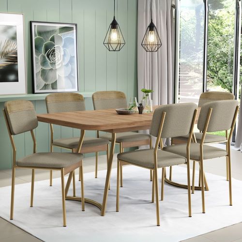 Conjunto Sala de Jantar 6 Cadeiras Cannes Carraro Carvalho Dourado