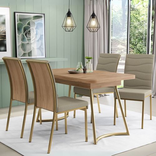 Conjunto Sala de Jantar 4 Cadeiras Montelouro Carraro Carvalho Dourado