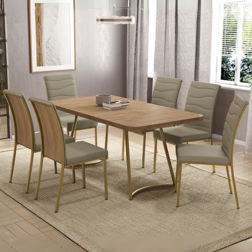 Conjunto Sala de Jantar 6 Cadeiras York Carraro Carvalho Dourado
