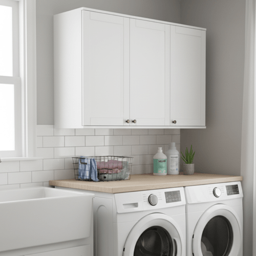 Armário Aéreo 3 Portas em MDF para Lavanderia Branco Carraro