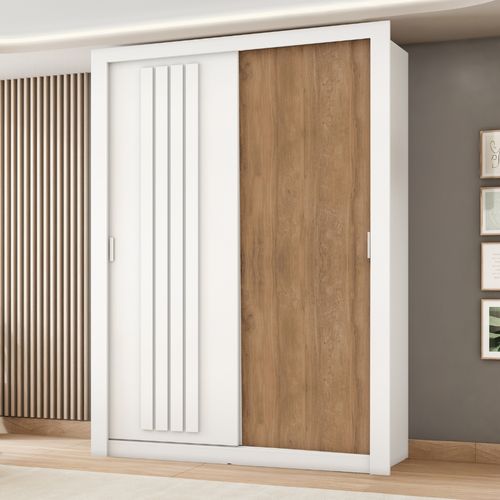 Guarda Roupa Solteiro 2 Portas Darvi Carraro Ripado Branco com Freijó
