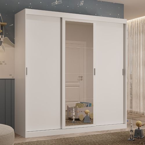 Guarda Roupa Infantil 3 Portas 4 Gavetas 1 Espelho Branco Fenix