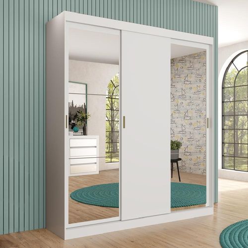 Guarda Roupa Infantil 3 Portas 4 Gavetas 2 Espelhos Branco Marvin