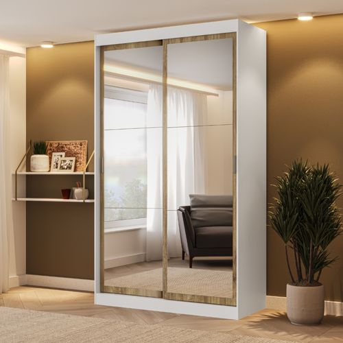 Guarda Roupa Casal 2 Portas 2 Gavetas Espelho Branco Carraro Nero