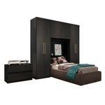 Guarda Roupa Solteiro 6 Portas 2 Gavetas Porto Preto com Cabeceira-1769016516492