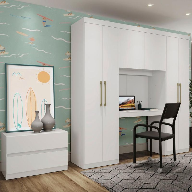 Guarda Roupa Infantil 6 Portas 2 Gavetas Porto Branco com Escrivaninha Carraro-1769179726473