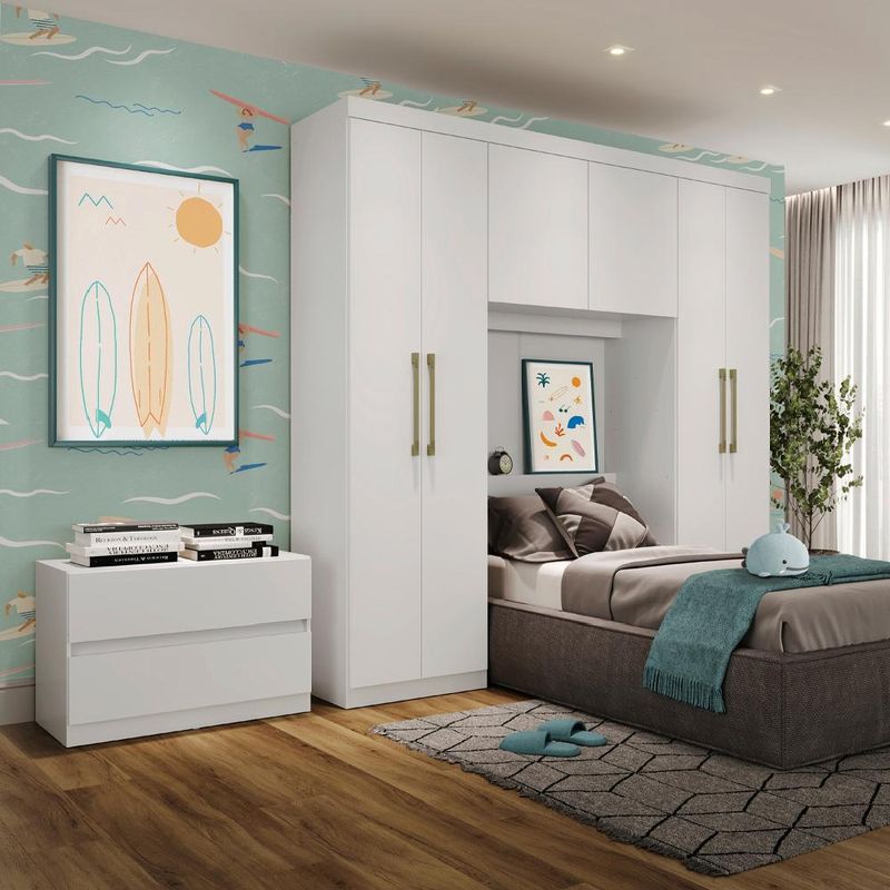 Guarda Roupa Infantil 6 Portas 2 Gavetas Porto Branco com Cabeceira Carraro-1769179993264