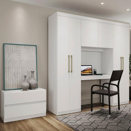 Guarda Roupa Casal 6 Portas 2 Gavetas Porto Branco com Escrivaninha Carraro