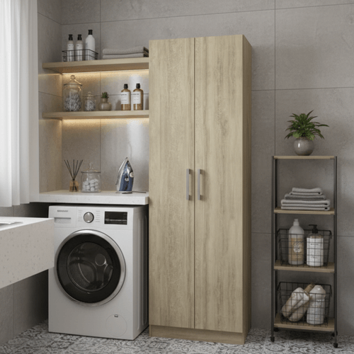 Armário Utilitário Lavanderia 1,69m de Altura 2 Portas Noce Carraro