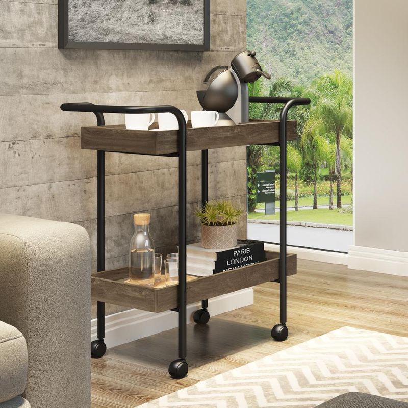 Carrinho Sala de Estar Bar Madeirado Tubos Pretos Carraro-1769186866954