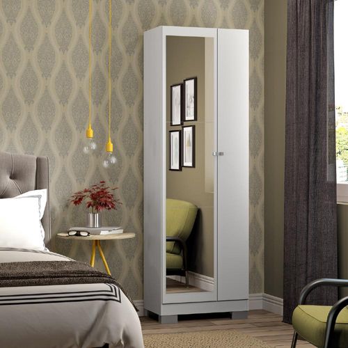 Armário Utilitário Sapateira 2 Portas Espelho Branco Carraro