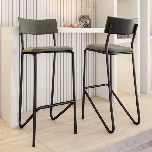 Kit 2 Banquetas Altas Cozinha Balcão 1747 Carraro Grafite com Courino Preto