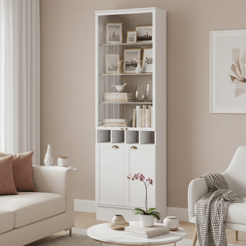 Cristaleira Sala de Estar 2 Portas Vidro Milla Branco MDF Carraro