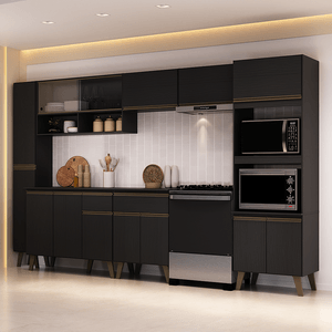 Armário de Cozinha Completa Atlanta Avenue com Vidro Carraro Preto Touch